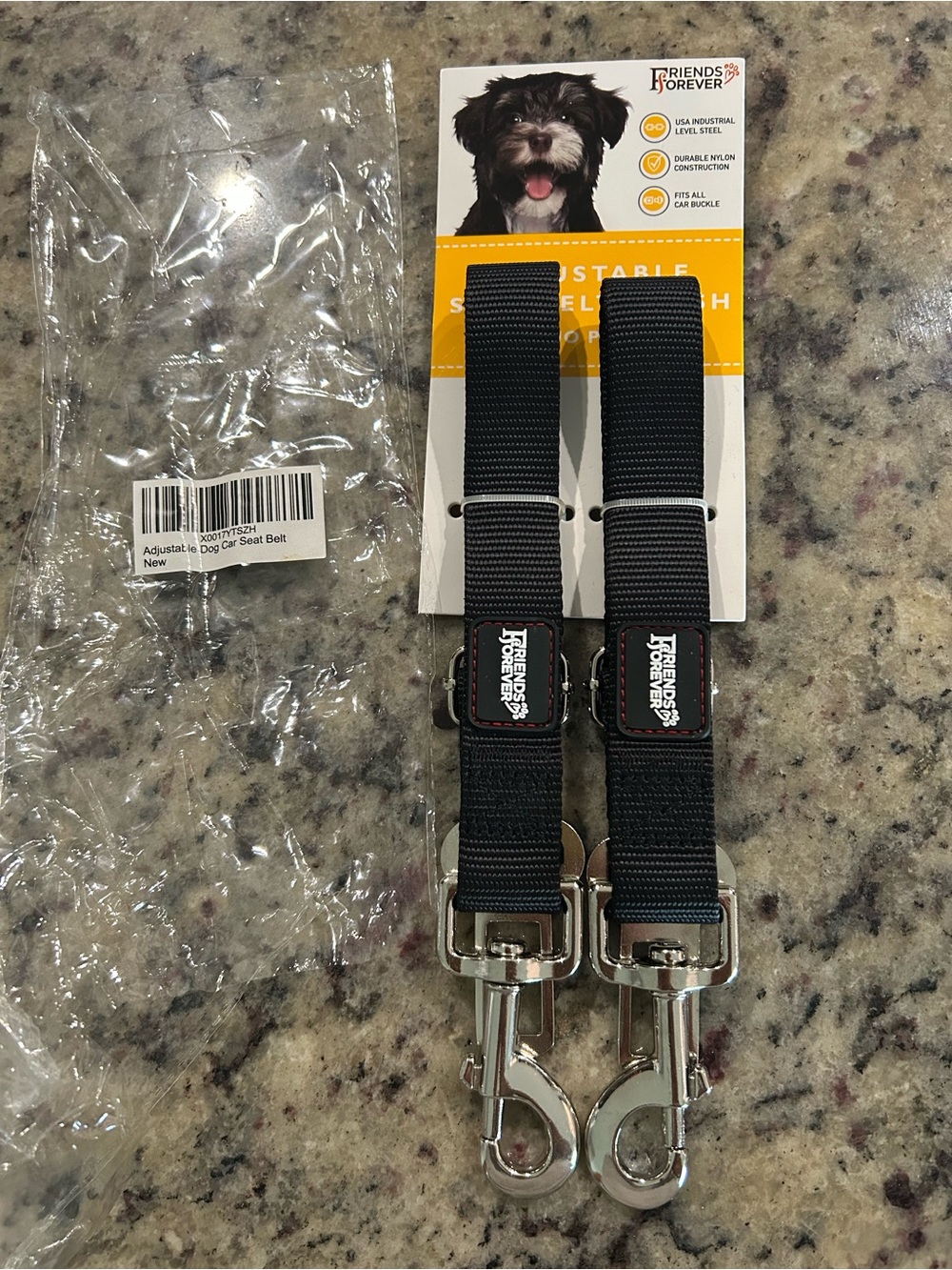 FRIENDS Black Dual Dog Seat Belt Straps with Metal Clips